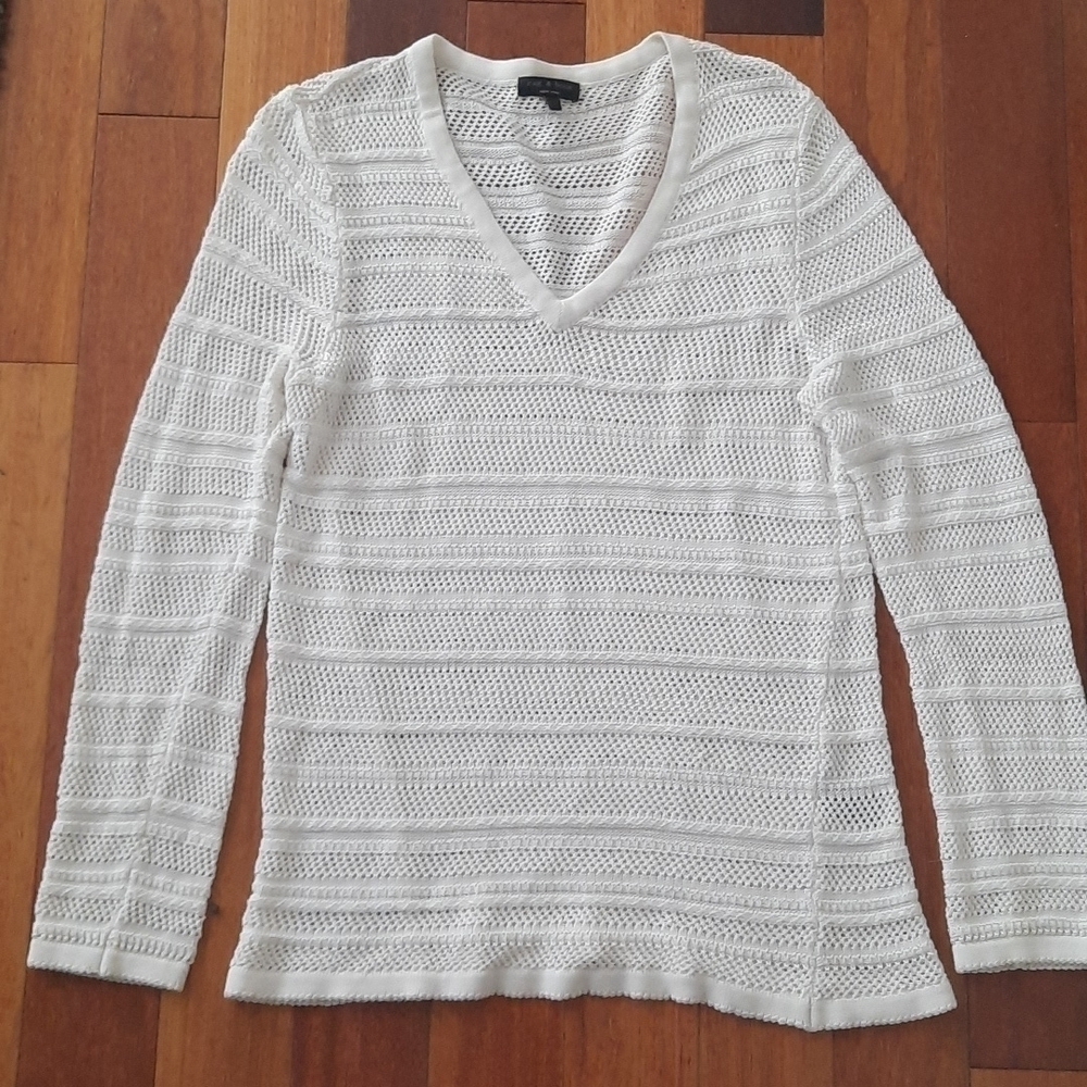 Rag & Bone White Crochet V-Neck Sweater Pullover size Large - Picture 2 of 8
